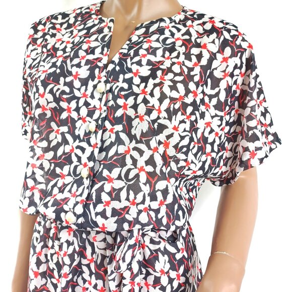 HABAND FOR HER Vintage SS Floral Print Belted Blouson Dress 18P - Picture 3 of 5